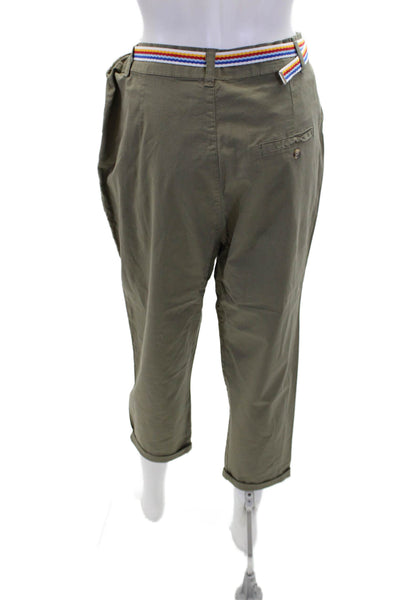 La Boqueria Womens Cotton Striped Belt Accent Cuffed Pants Green Size 00