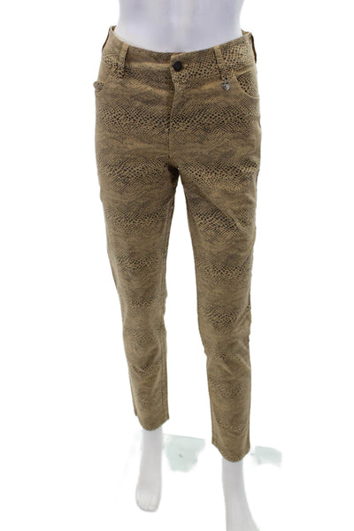 Angy.Mo Womens Cotton Snakeskin Print Pocketed Skinny Leg Pants Beige Size M
