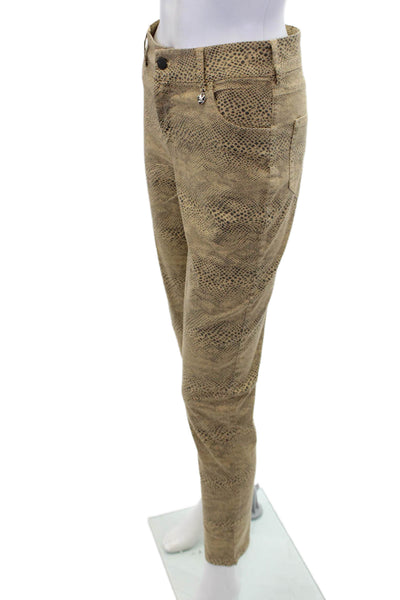 Angy.Mo Womens Cotton Snakeskin Print Pocketed Skinny Leg Pants Beige Size M