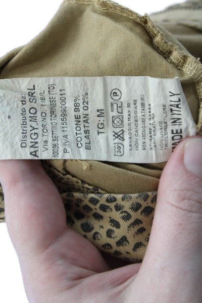 Angy.Mo Womens Cotton Snakeskin Print Pocketed Skinny Leg Pants Beige Size M