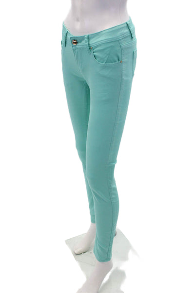 Miss Bon Bon Womens Cotton Pocketed Casual Skinny Leg Pants Aqua Blue Size M