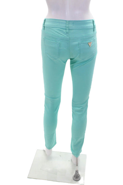 Miss Bon Bon Womens Cotton Pocketed Casual Skinny Leg Pants Aqua Blue Size M