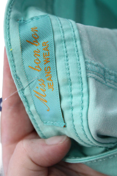 Miss Bon Bon Womens Cotton Pocketed Casual Skinny Leg Pants Aqua Blue Size M