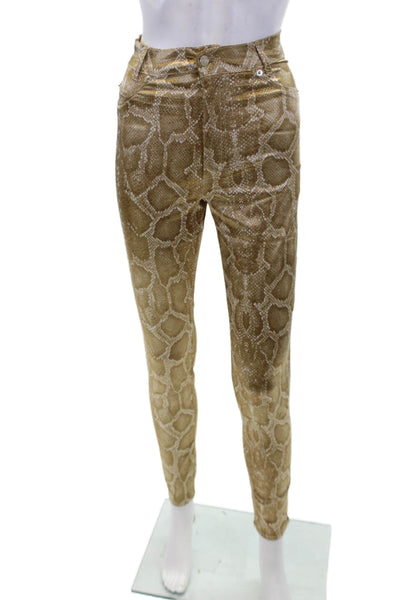 Blues Club Jeans Cotton Satin Snakeskin Print Skinny Leg Pants Gold Size 6