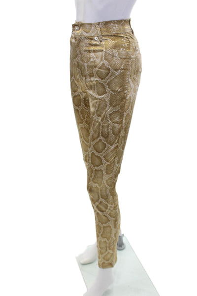 Blues Club Jeans Cotton Satin Snakeskin Print Skinny Leg Pants Gold Size 6