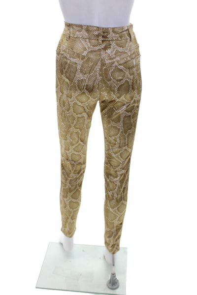 Blues Club Jeans Cotton Satin Snakeskin Print Skinny Leg Pants Gold Size 6