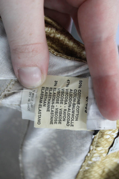 Blues Club Jeans Cotton Satin Snakeskin Print Skinny Leg Pants Gold Size 6
