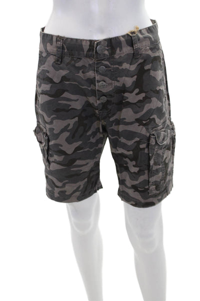 NYC Industries Womens Cotton Camouflage Print Cargo Pocket Shorts Gray Size 26