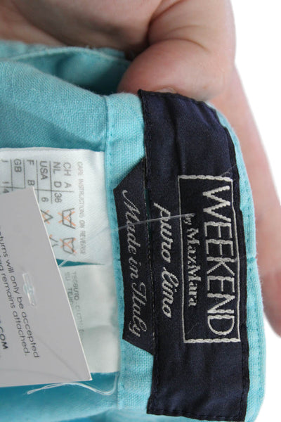 Weekend Max Mara Womens Cotton Pleated Detail Casual Pants Aqua Blue Size 6