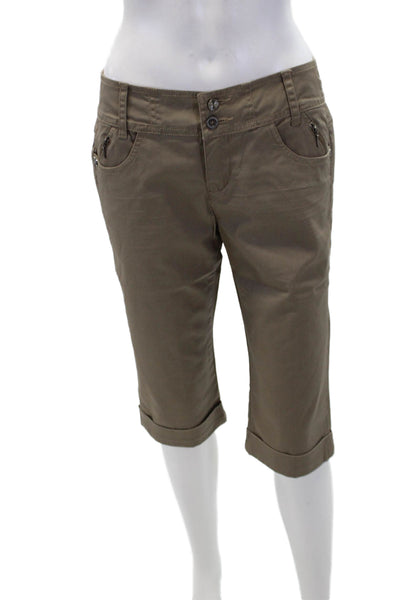 DDP Womens Cotton Zippered Detail Cuffed Knee Length Shorts Beige Size 28