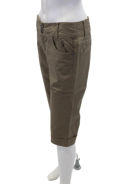 DDP Womens Cotton Zippered Detail Cuffed Knee Length Shorts Beige Size 28