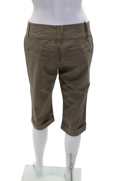 DDP Womens Cotton Zippered Detail Cuffed Knee Length Shorts Beige Size 28