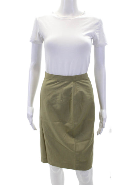 I Blue Womens Wool Zippered Knee Length Pencil Skirt Olive Green Size 40