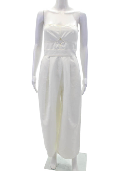 Yigal Azrouel Womens Back Zip Strapless Cut Out Wide Leg Jumpsuit White Size 0