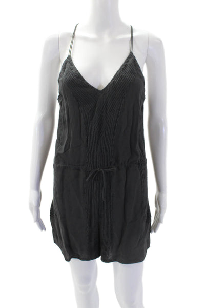 IRO Womens Strappy Stripe Printed Lightweight V-Neck Romper Dark Gray Size 34