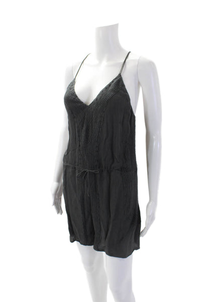 IRO Womens Strappy Stripe Printed Lightweight V-Neck Romper Dark Gray Size 34