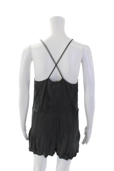 IRO Womens Strappy Stripe Printed Lightweight V-Neck Romper Dark Gray Size 34