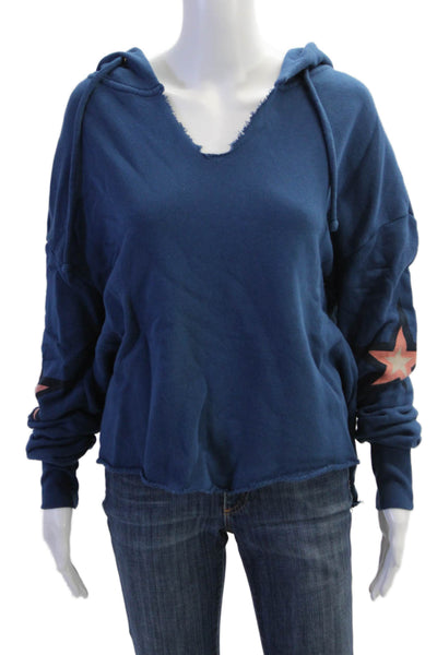 Wildfox Womens Cotton Graphic Print Long Sleeve Pullover Hoodie Blue Size XS