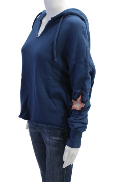 Wildfox Womens Cotton Graphic Print Long Sleeve Pullover Hoodie Blue Size XS