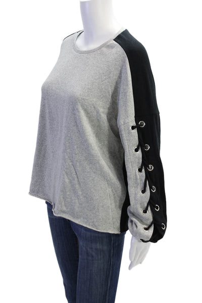 Generation Love Womens Cotton Lace Up Crew Neck Sweater Top Gray Black Size XS
