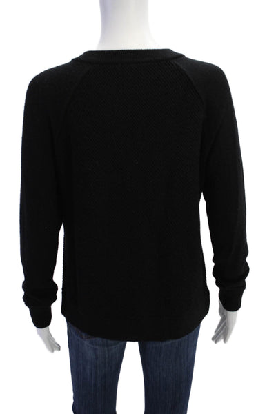 Vince Womens Wool Leather Trim Zip Front Long Sleeve Sweater Top Black Size XS