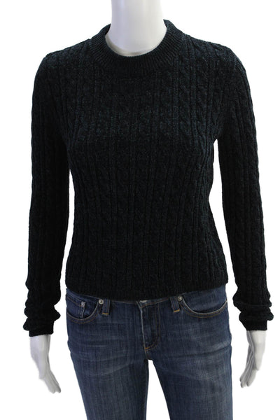 Something Navy Womens Cable Knit Crew Neck Pullover Sweater Top Navy Size XXS