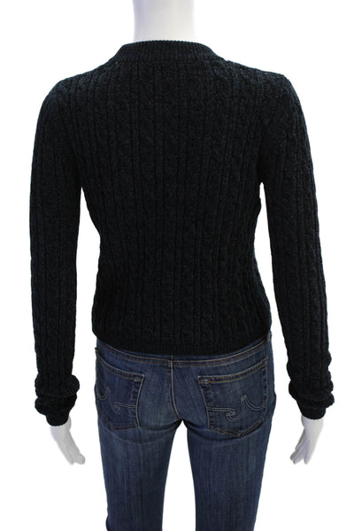 Something Navy Womens Cable Knit Crew Neck Pullover Sweater Top Navy Size XXS