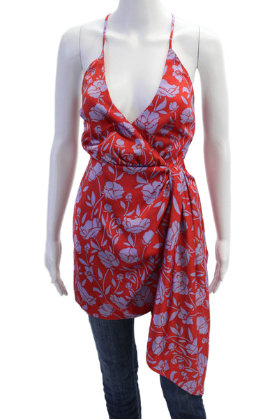 Lovers + Friends Womens Floral Drape V-Neck Sleeveless Blouse Top Red Size XXS
