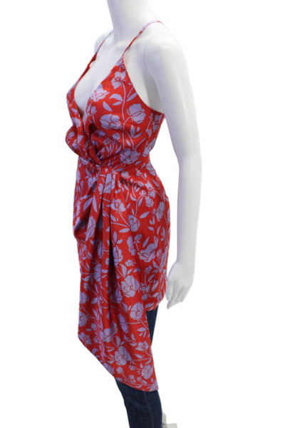 Lovers + Friends Womens Floral Drape V-Neck Sleeveless Blouse Top Red Size XXS