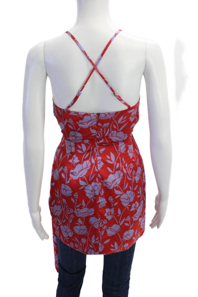 Lovers + Friends Womens Floral Drape V-Neck Sleeveless Blouse Top Red Size XXS
