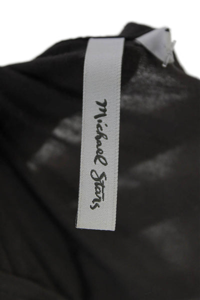 Michael Stars Womens Long Sleeve Scoop Neck Leather Trim Shirt Brown Size Small