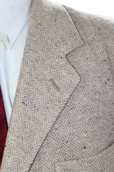 DKNY Mens Wool Chevron Print Notched Collar Buttoned Blazer Beige Size 44