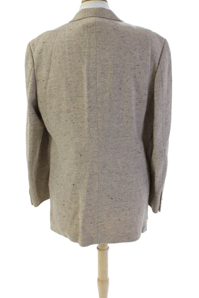 DKNY Mens Wool Chevron Print Notched Collar Buttoned Blazer Beige Size 44