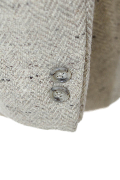 DKNY Mens Wool Chevron Print Notched Collar Buttoned Blazer Beige Size 44