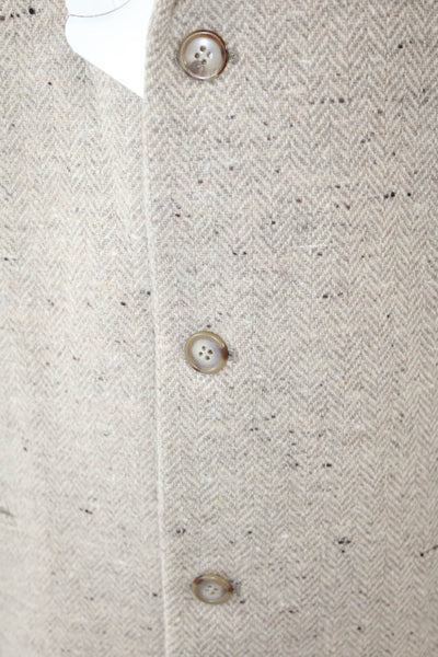 DKNY Mens Wool Chevron Print Notched Collar Buttoned Blazer Beige Size 44