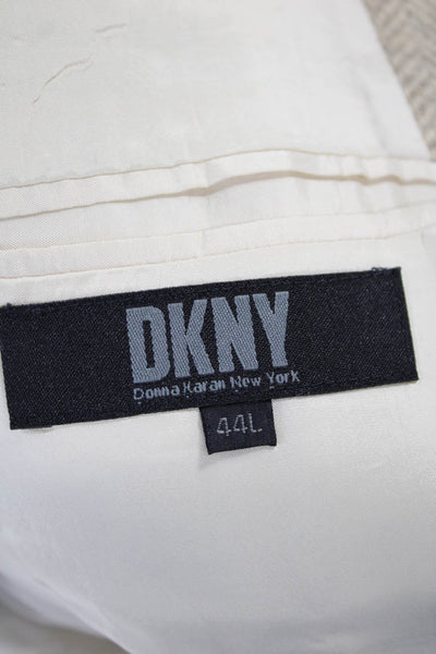 DKNY Mens Wool Chevron Print Notched Collar Buttoned Blazer Beige Size 44