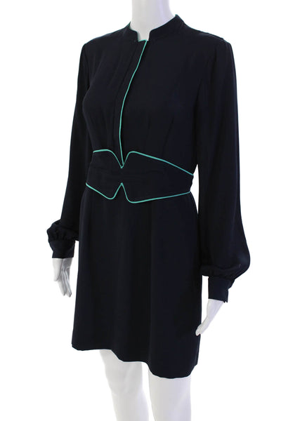 Cynthia Steffe Womens Long Sleeve Buttoned A-Line Mini Dress Blue Size 2