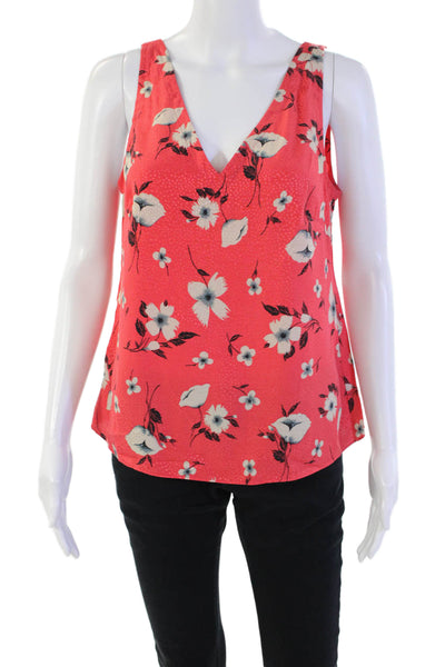 Rebecca Taylor Womens Silk Floral Print Sleeveless V-Neck Tank Top Red Size M