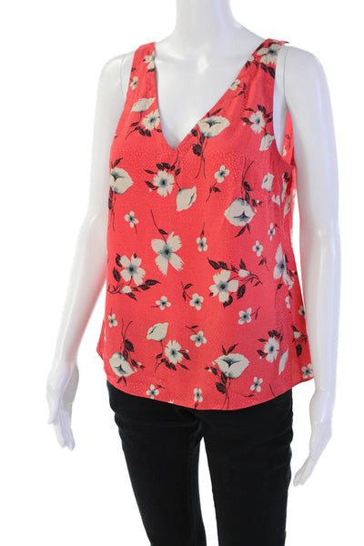Rebecca Taylor Womens Silk Floral Print Sleeveless V-Neck Tank Top Red Size M
