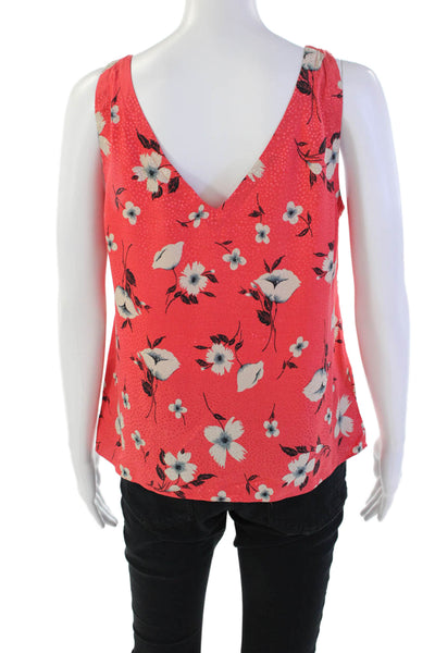 Rebecca Taylor Womens Silk Floral Print Sleeveless V-Neck Tank Top Red Size M