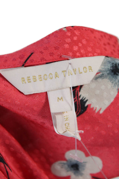 Rebecca Taylor Womens Silk Floral Print Sleeveless V-Neck Tank Top Red Size M