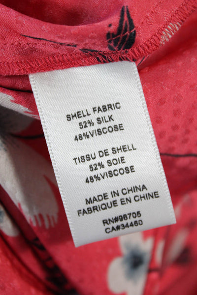 Rebecca Taylor Womens Silk Floral Print Sleeveless V-Neck Tank Top Red Size M
