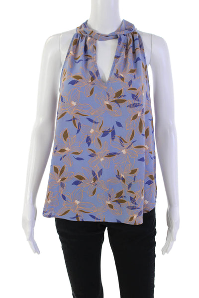 Veronica M Womens Floral Print Sleeveless Halter Neck Blouse Blue Size M