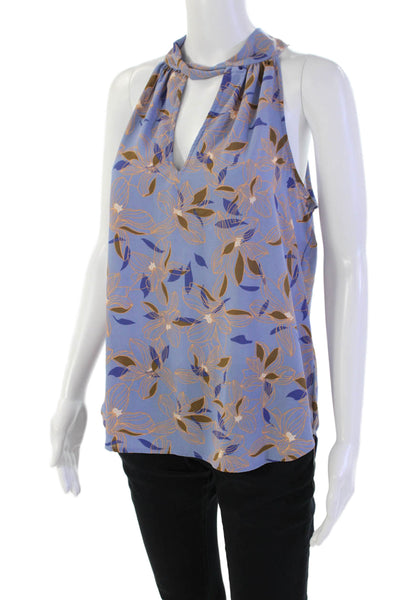 Veronica M Womens Floral Print Sleeveless Halter Neck Blouse Blue Size M