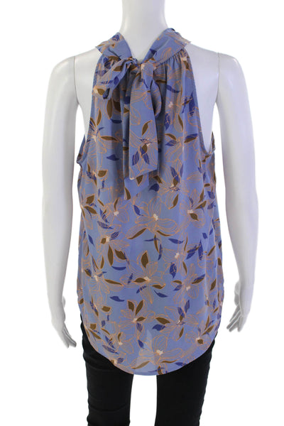 Veronica M Womens Floral Print Sleeveless Halter Neck Blouse Blue Size M