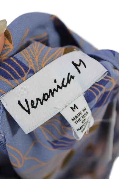 Veronica M Womens Floral Print Sleeveless Halter Neck Blouse Blue Size M