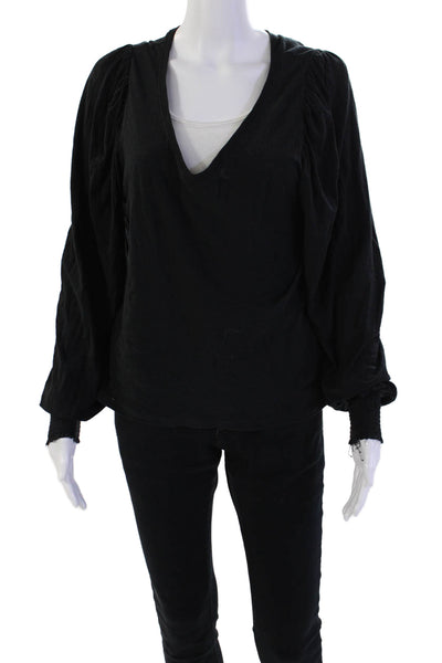 Nation LTD Womens Cotton Long Sleeve V-neck Basic Blouse Black Size M