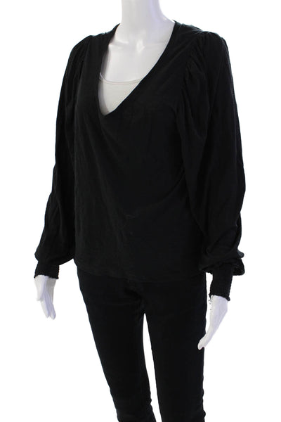 Nation LTD Womens Cotton Long Sleeve V-neck Basic Blouse Black Size M