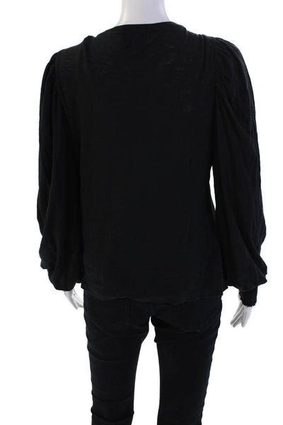 Nation LTD Womens Cotton Long Sleeve V-neck Basic Blouse Black Size M