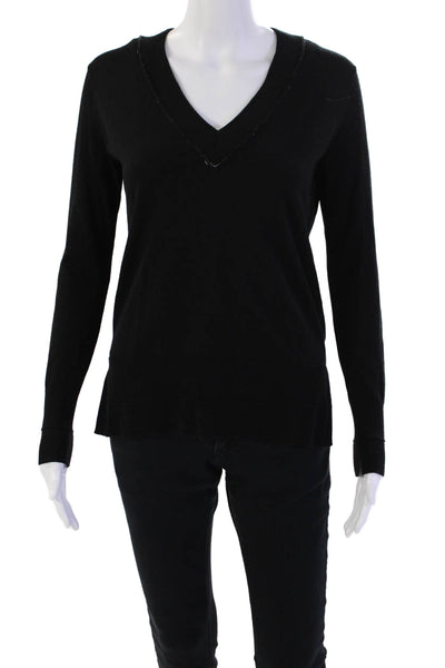 Rag & Bone Womens Cotton V-neck Long Sleeve Knit Top Black Size XS